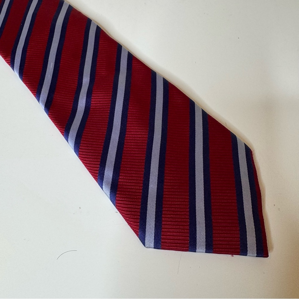 HENRY JACOBSON Red/blue Striped Silk Tie